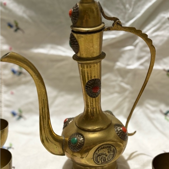 Vintage Brass Mini 8” Tea Set with Carafe and Cups - Picture 5 of 14